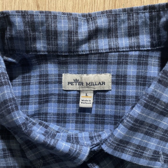 Peter Millar Shirt Men Large Blue Plaid Flannel Cotton Long Sleeve Casual Button - Picture 2 of 5